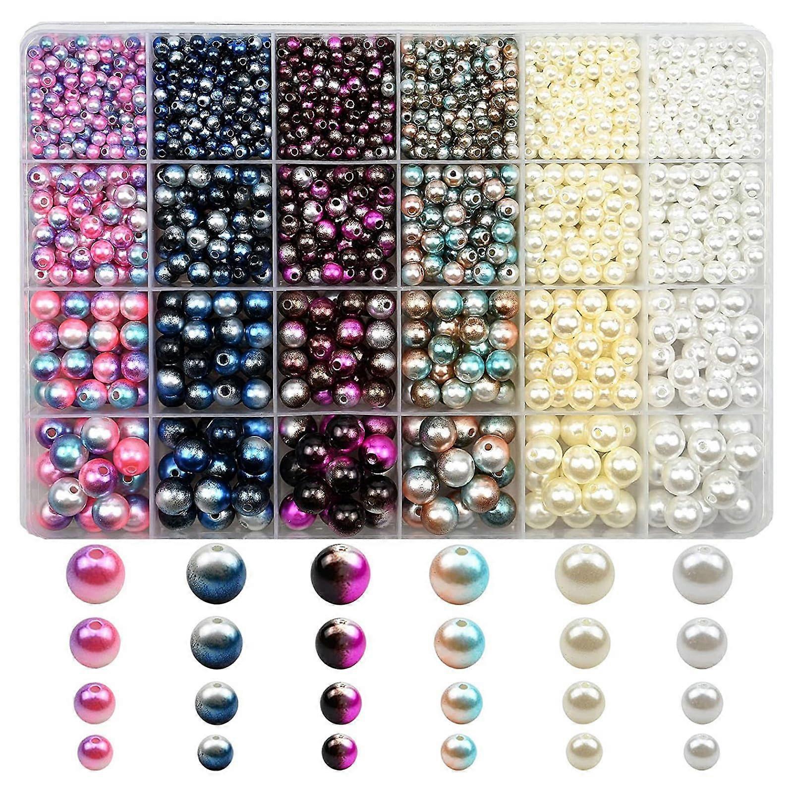 Elegant ABS bead set for bracelets, necklaces, loose beads, colorchanging, spacers with holes, 1890 pieces Ref: 5604