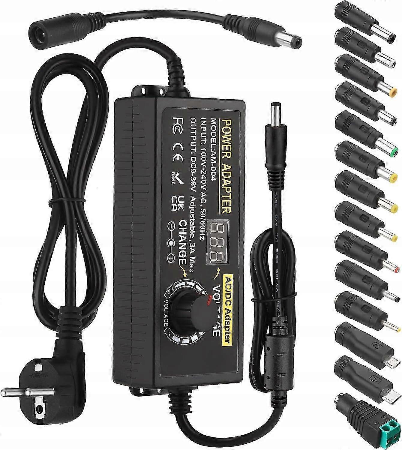 Universal 9V-36V 3A Adjustable AC/DC Power Supply 27W-108W for Electronics