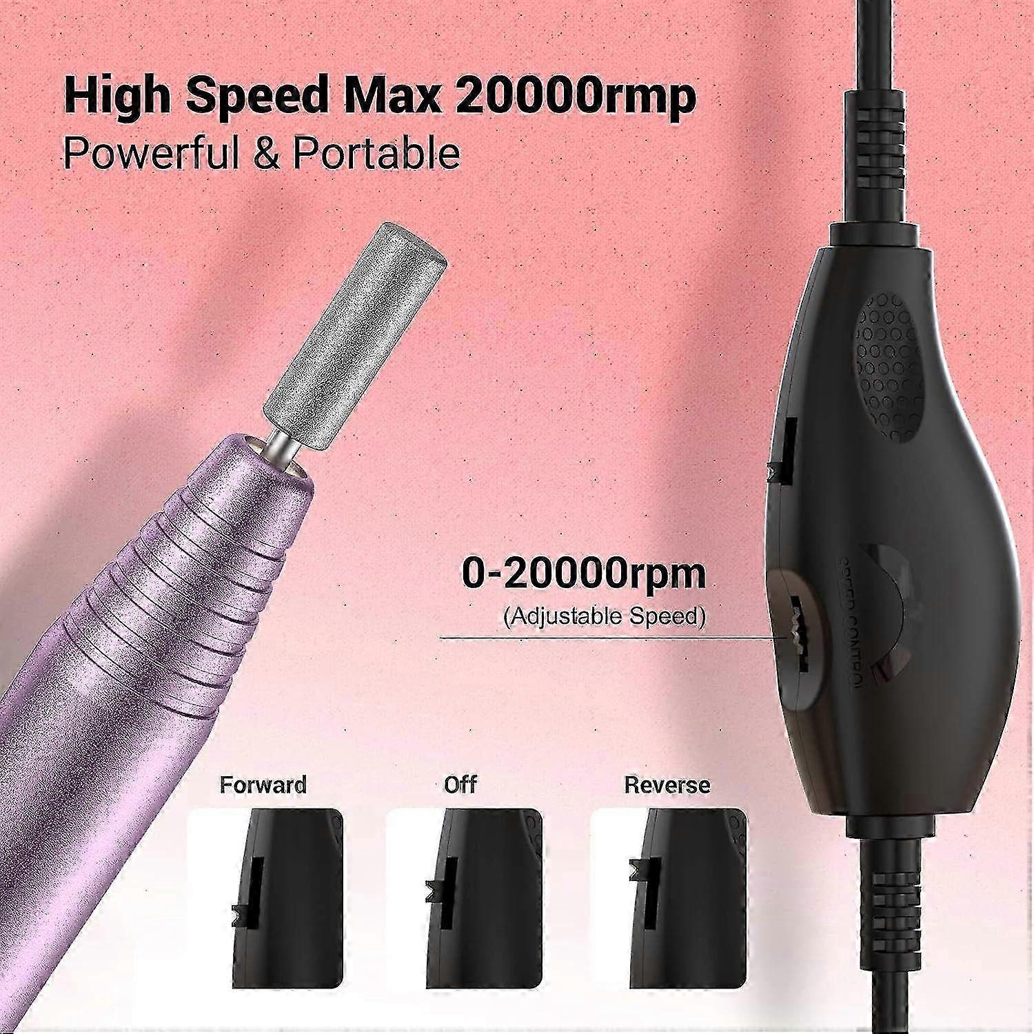 Portable Electric Nail Drill Machine for Acrylic and Gel Nails - Manicure & Pedicure Tool with Precision Nail Drill Bits