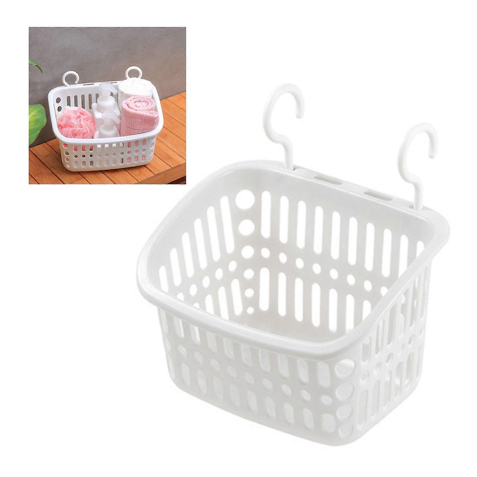 Hanging Shower  Sturdy Plastic Storage Basket with Draining Holes (White)