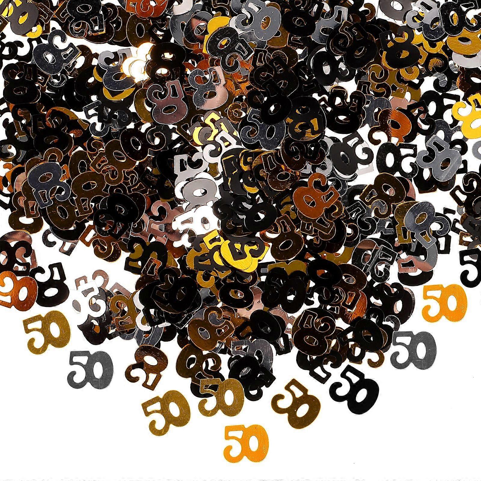 1200pcs Number 50 Sequins Confetti Party Supplies Table Confetti Decoration for Birthday Anniversary (Golden, Silver, Black)