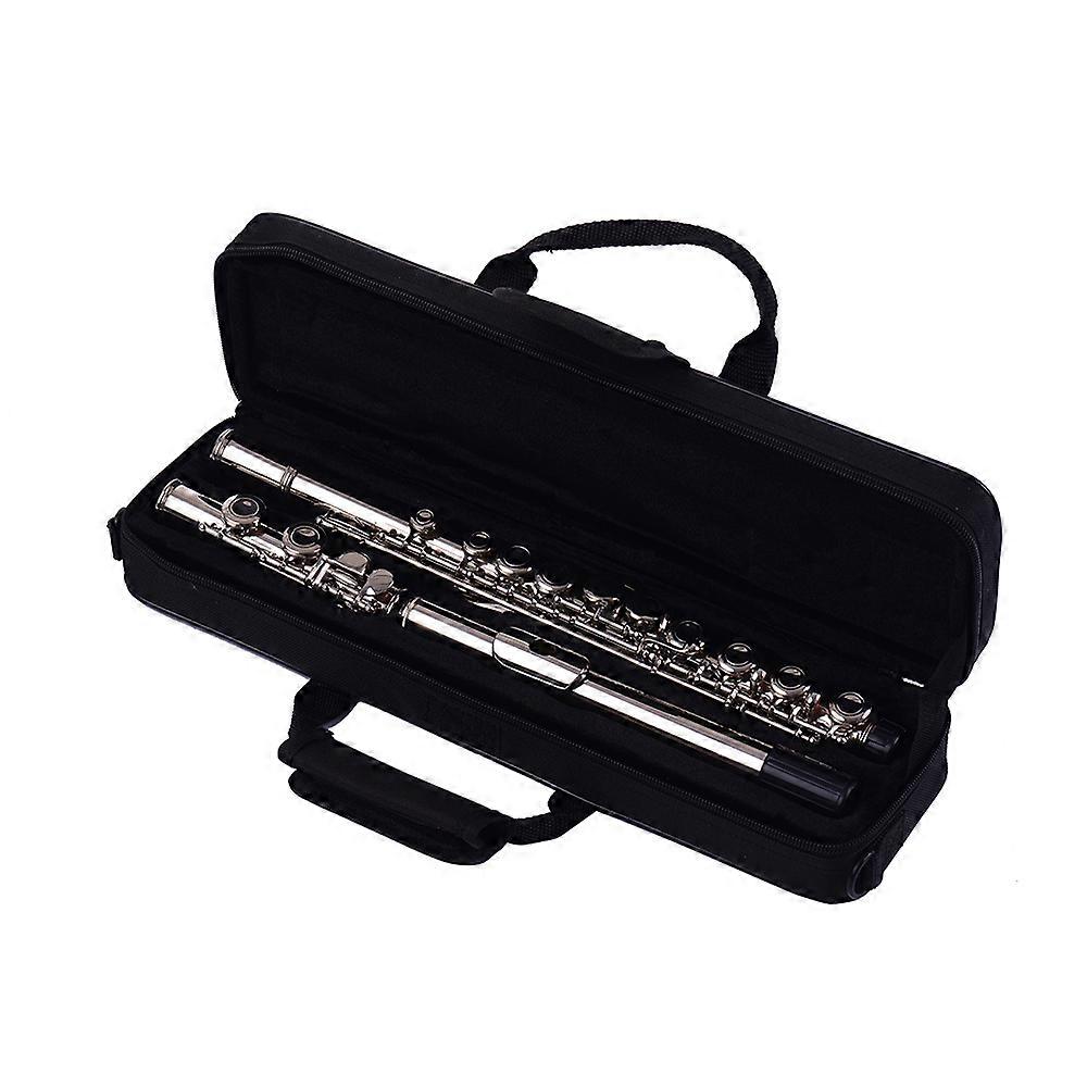 16-Hole Flute C Key Cupronickel Material Silver Plated Wind Instrument with Flute Stand Cleaning Cloth Gloves Mini Screwdriver Padded Carry Case