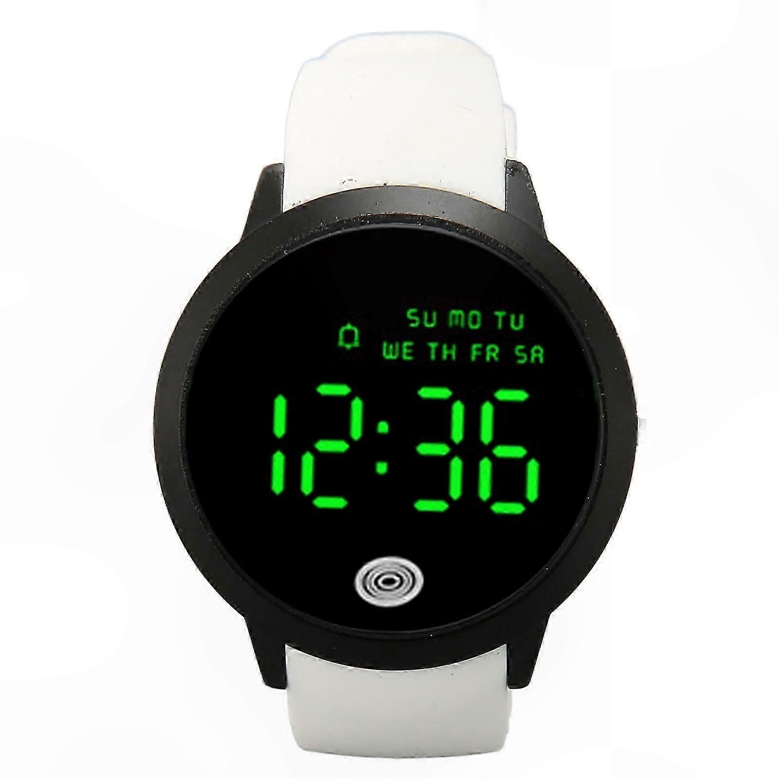 Digital Sports Watch for Men, Waterproof Alarm Clock with Backlit Display, Ultra-Thin Design, Black Case, White Strap, Large Round Screen