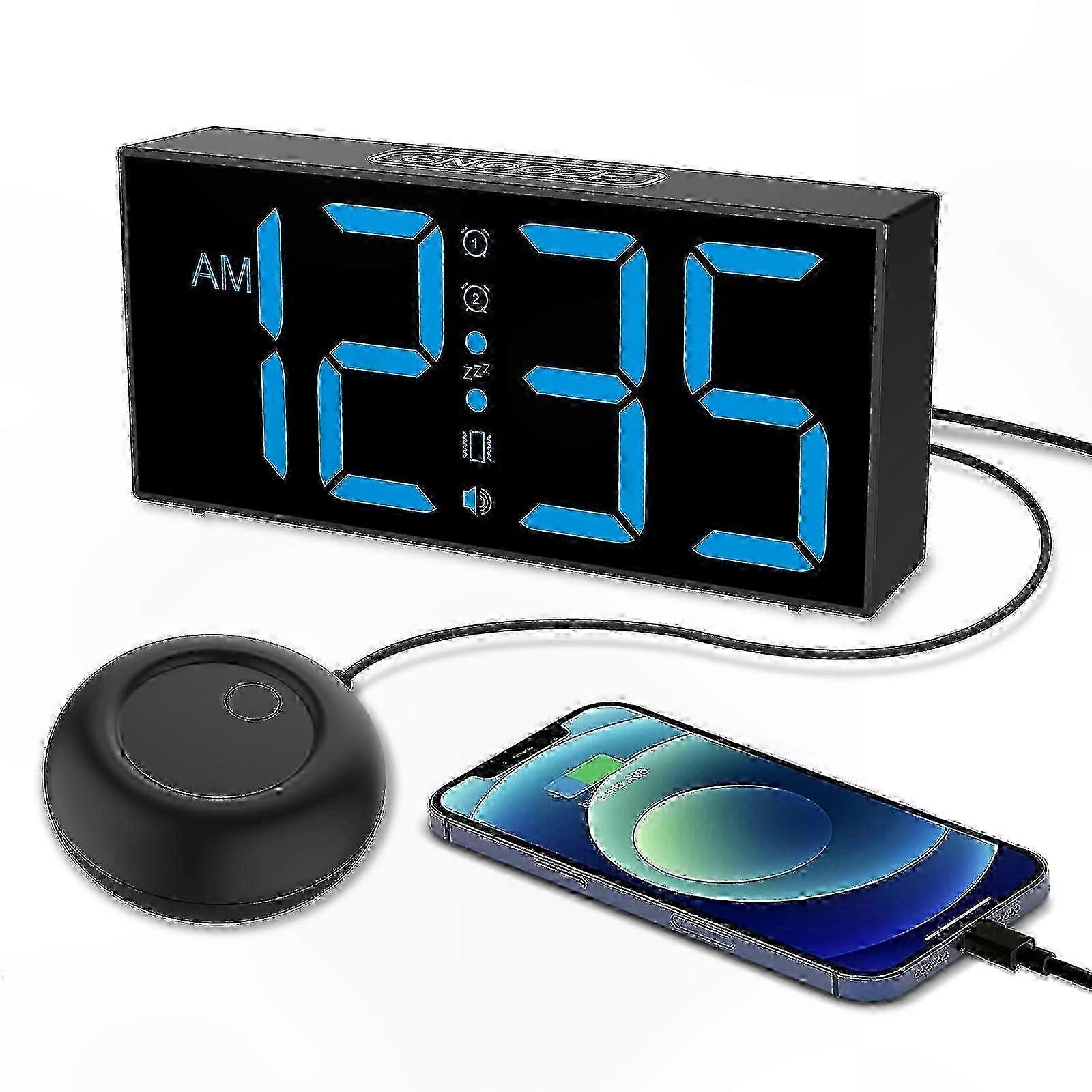 Wake-Up Alarm Clock with Vibrating Feature, Adjustable Brightness, and Bold Display for Deep Sleepers