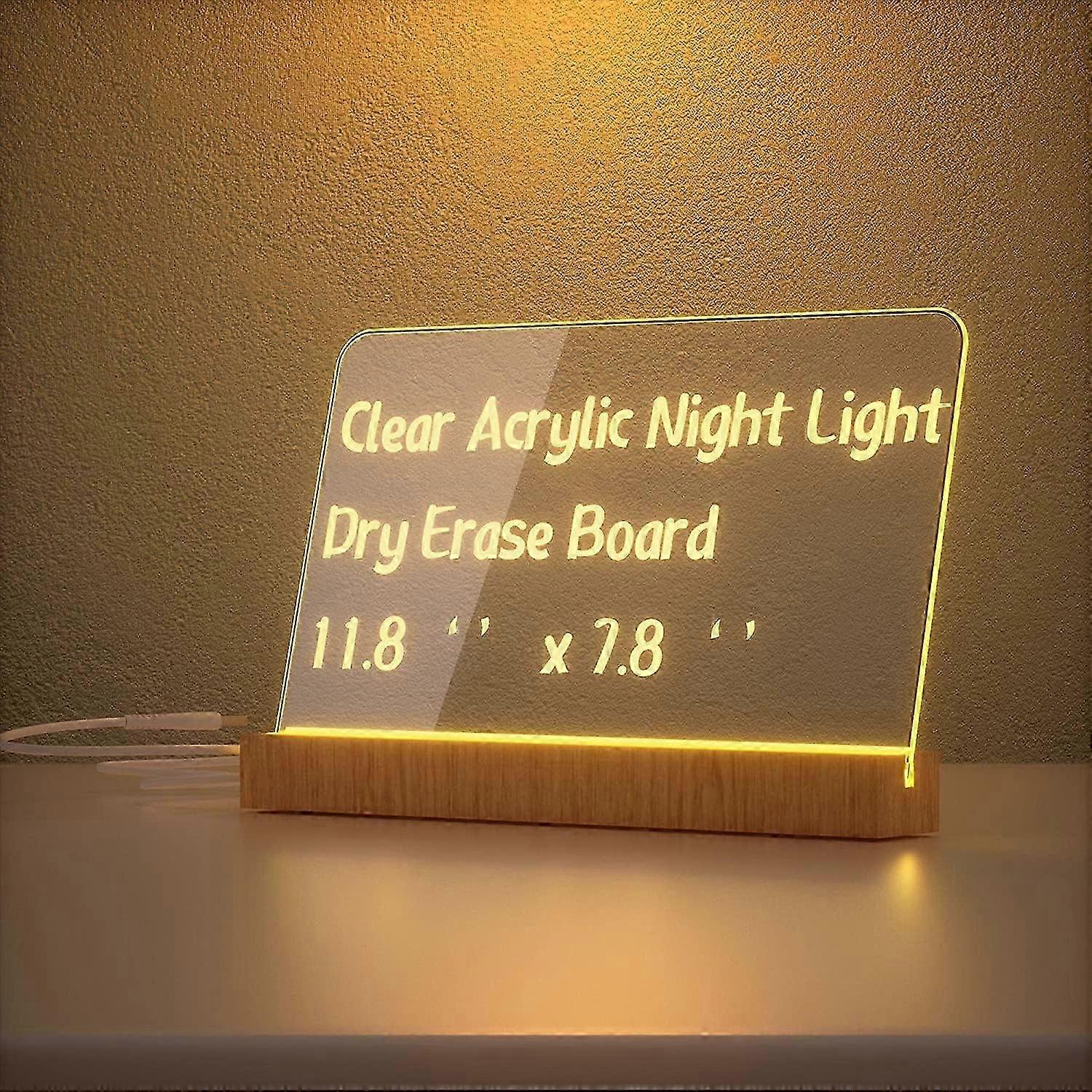 Acrylic Dry Erase Letter Board with Night Light, 33 x 22 cm, Suitable for DIY, Including 8 Dry Erase Markers (White)