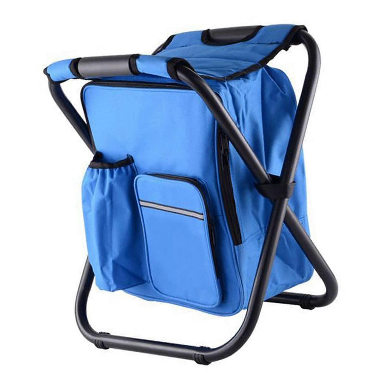Backpack Cooler Chair Large Capacity Folding Stool For Fishing Beach Picnic Hiking Blue