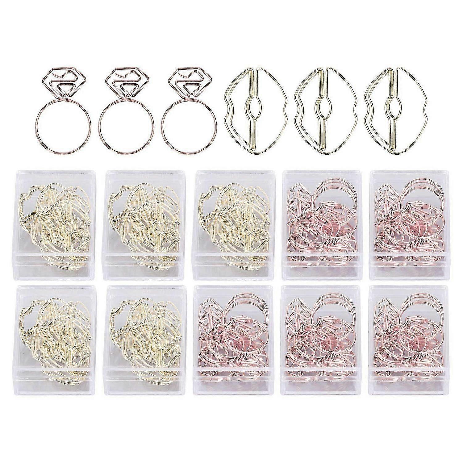 2025 Latest Model 100pcs Metallic Paper Clips Lips Diamond Rings Shape