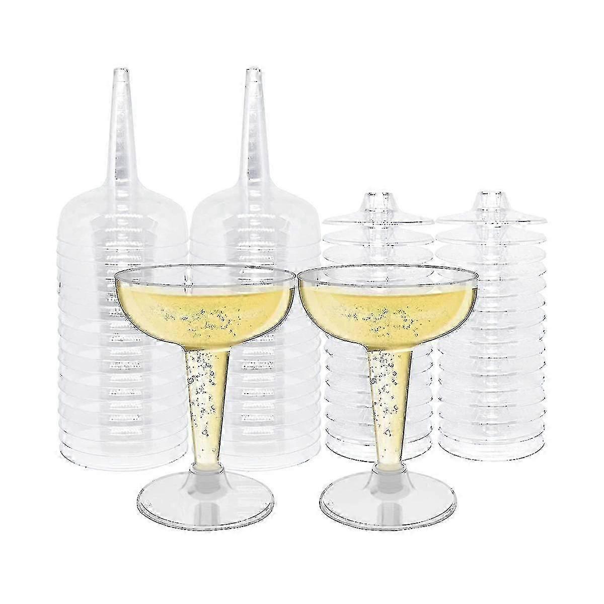 50 Pack Plastic Goblet, 4oz Stem Disposable Martini Glasses For Parties, Stackable Plastic Cocktail