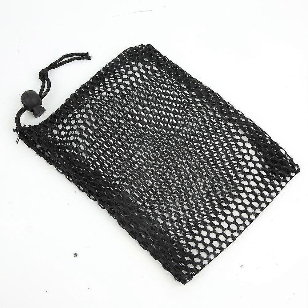 Black Nylon Mesh Drawstring Pouch Golf Balls Holder Storage Bag (S)