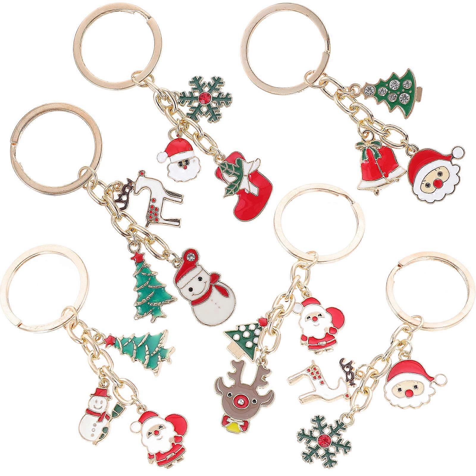Christmas Santa Key Chain Alloy Key Chains for Decor 6Pcs Set
