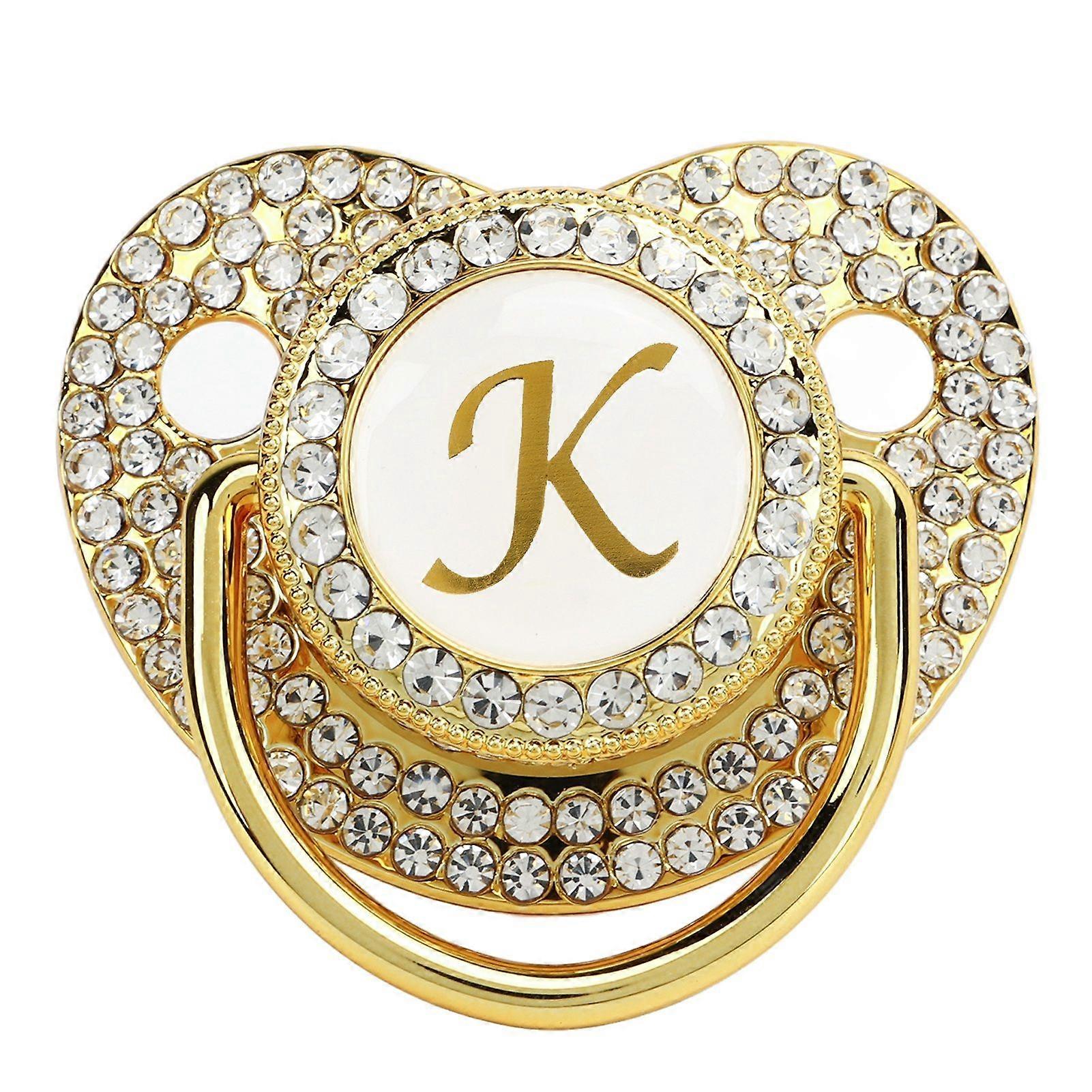Baby Bling Pacifier Golden Pacifier Clip Letter Curved Pacifier with Dust Cover for Newborn Letter K