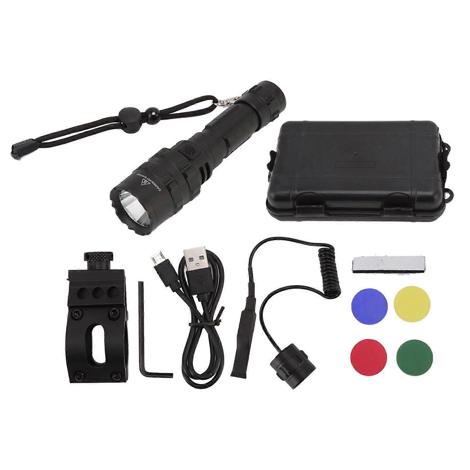 Hunting Flashlight Professional 5 Color Temperature Rechargeable Powerful LED Emergency Flashlight for Outdoor