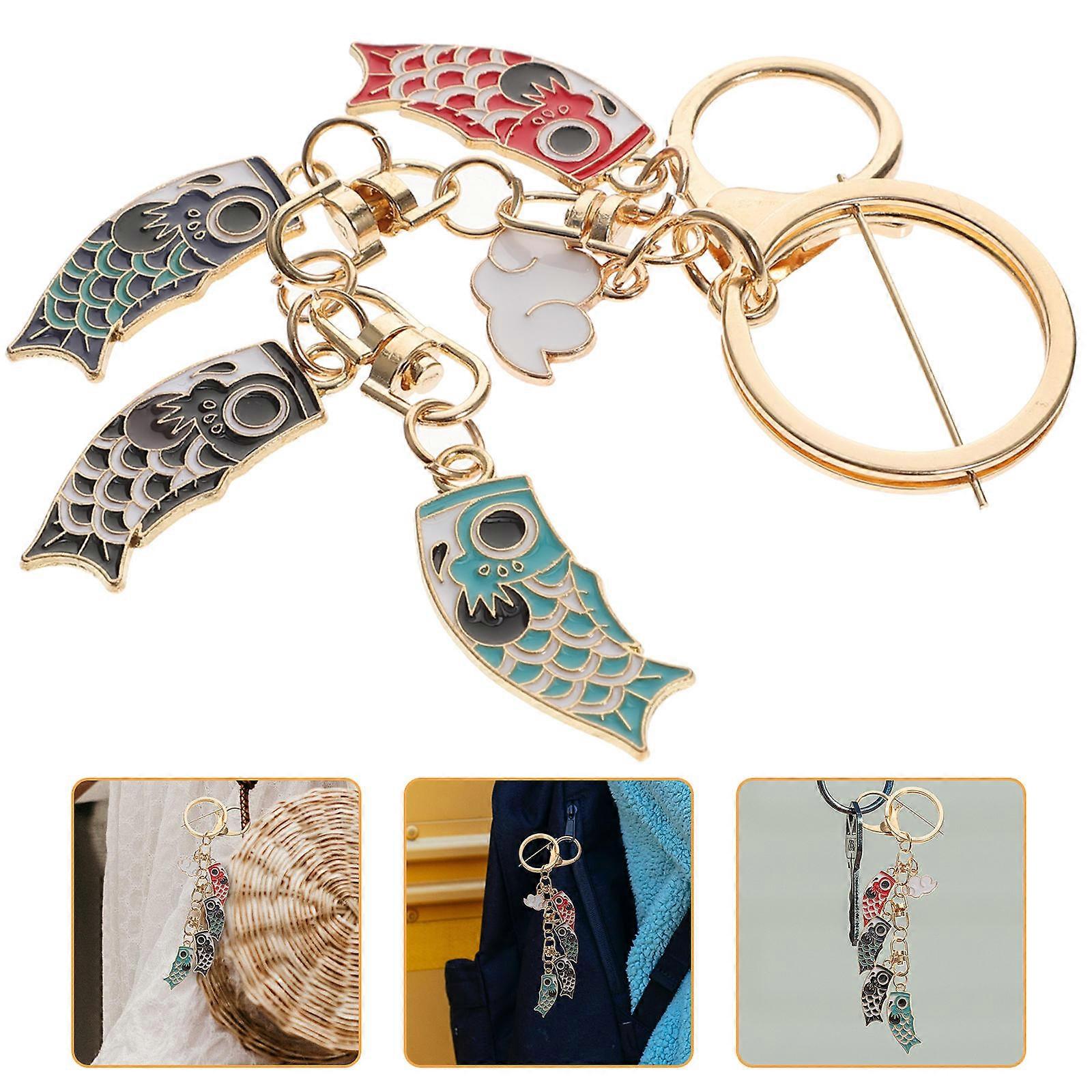 Kids Keyrings Carp Windsock Flag for Decoration 4Pcs Colorful Key Rings
