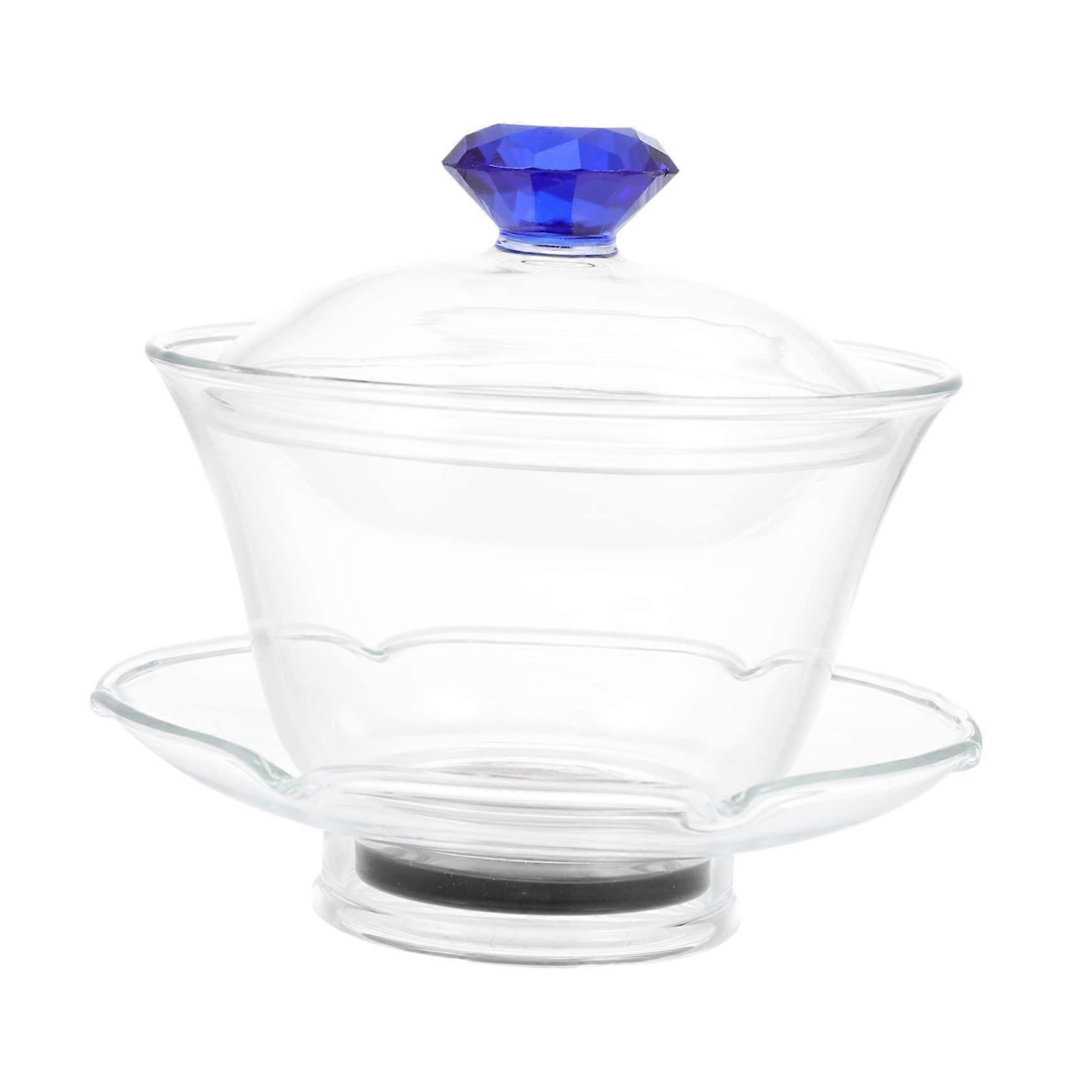 Tea Cup Glass Teacup Lid Bowl For Tea Brewing Blue Decorative Teaware For Home Use