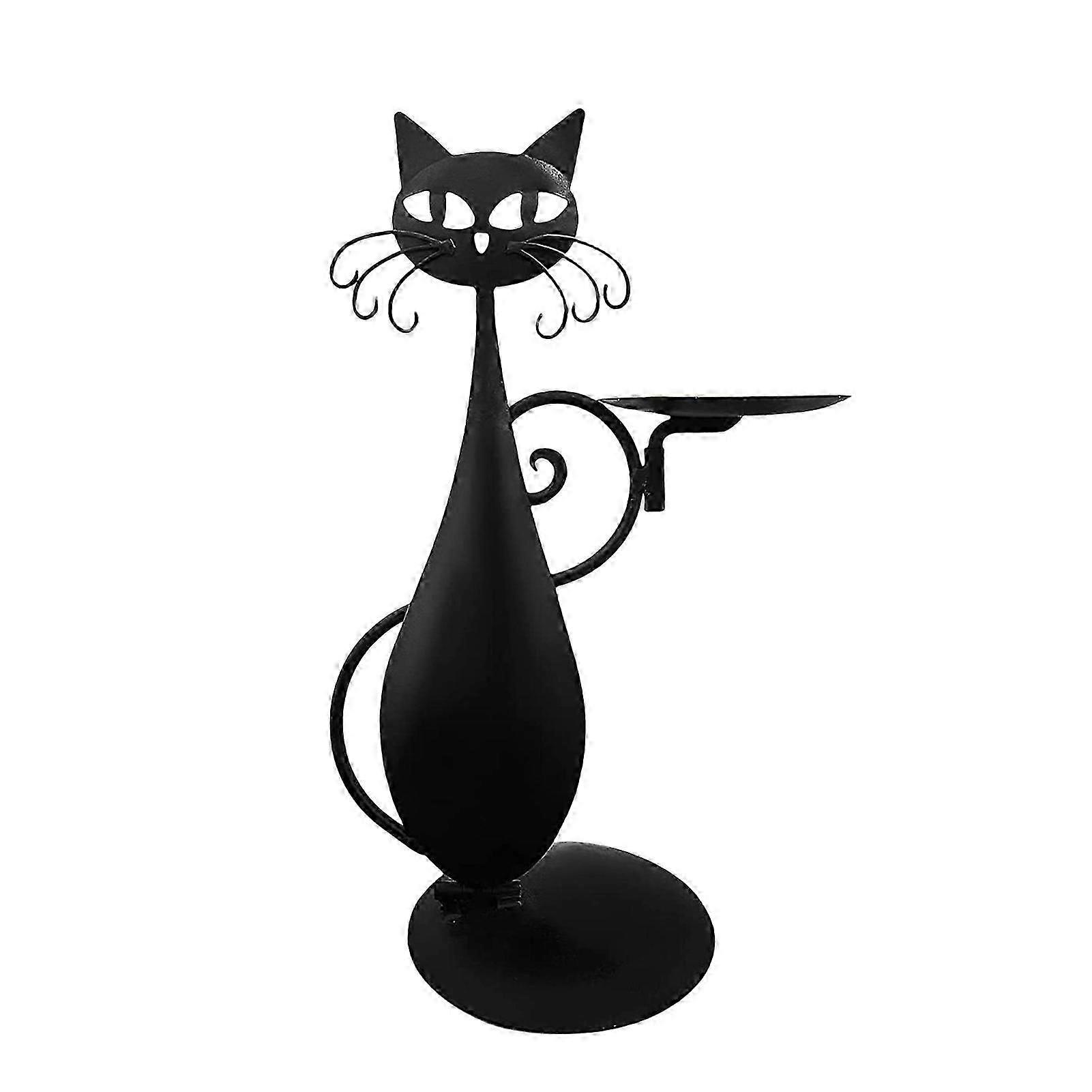 Iron Black Cat Candle Holder Exquisite Appearance Elegant Design for Holiday Party Decoration