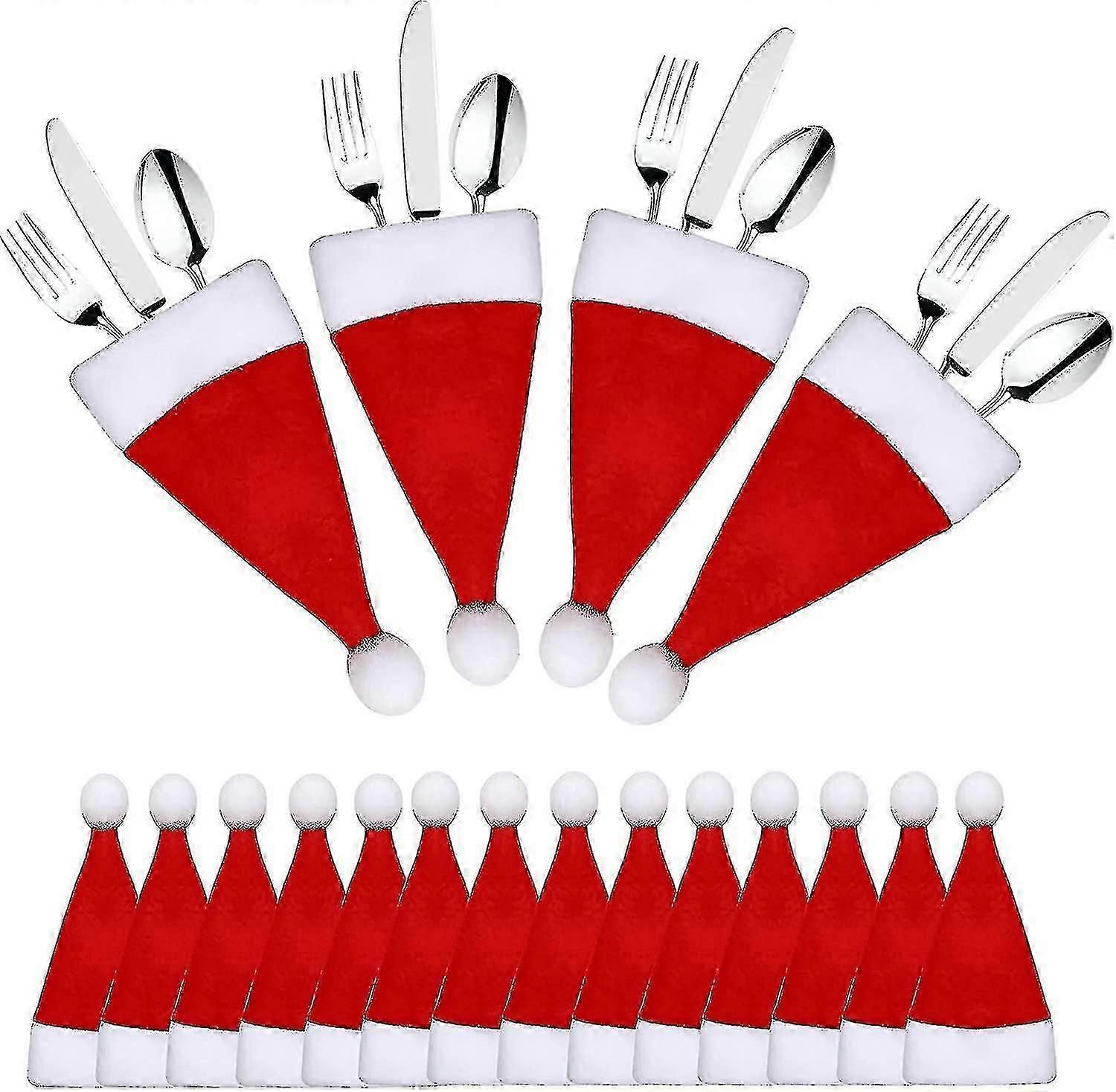 High-quality Set Of 36 Red Santa Hat Cutlery Holder Compatible With Christmas Decoration