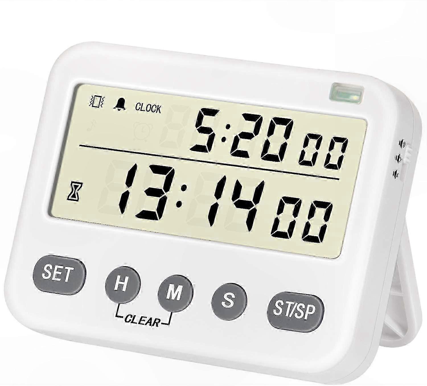 Large LCD Display Kitchen Timer with 24-Hour Clock, Daily Alarm, and Count Up/Down Functionality