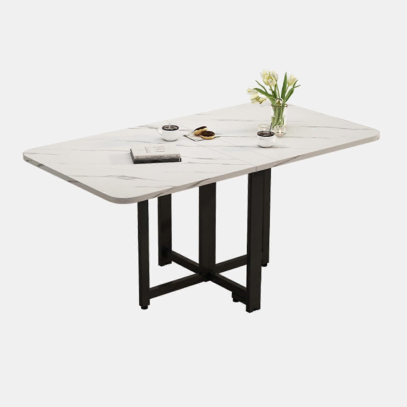 Folding Dining Table 100x60cm SpaceSaving Expandable Leaf Carbon Steel Brackets Reverse Droop Adjustable Feet