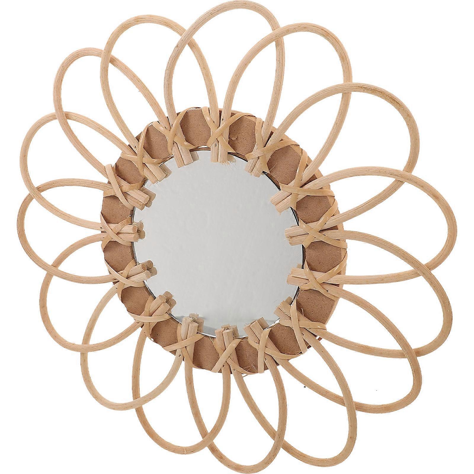 Handmade Makeup Mirror Wicker Mirror for Wall Hanging 5Pcs Beige