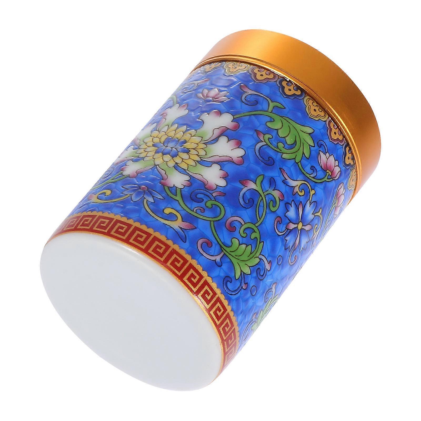 Enamel Tea Jar Porcelain Storage Container for Loose Tea 2Pcs Blue Ceramic