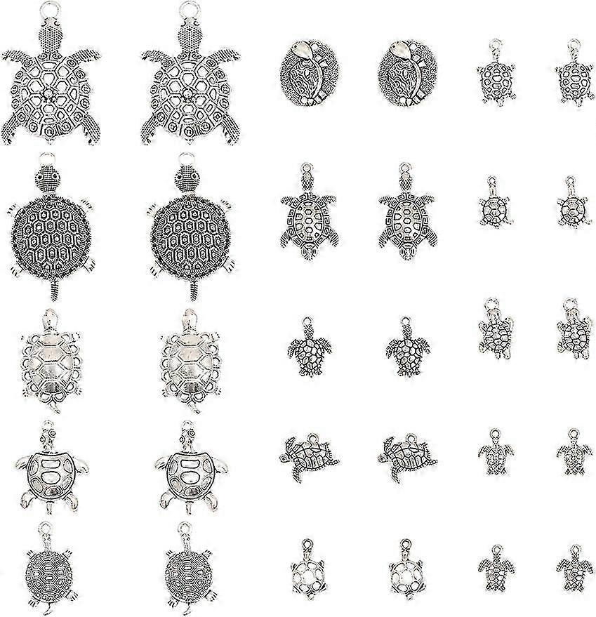 2025 30Pcs Tibetan Style Turtle Shape Alloy Pendants Charms