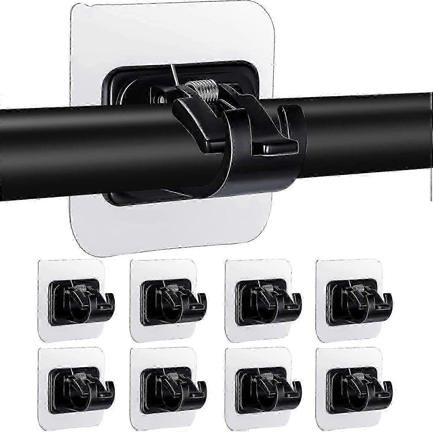 Transparent Black Self-Adhesive No-Drill Curtain Rod Brackets - 8-Pack