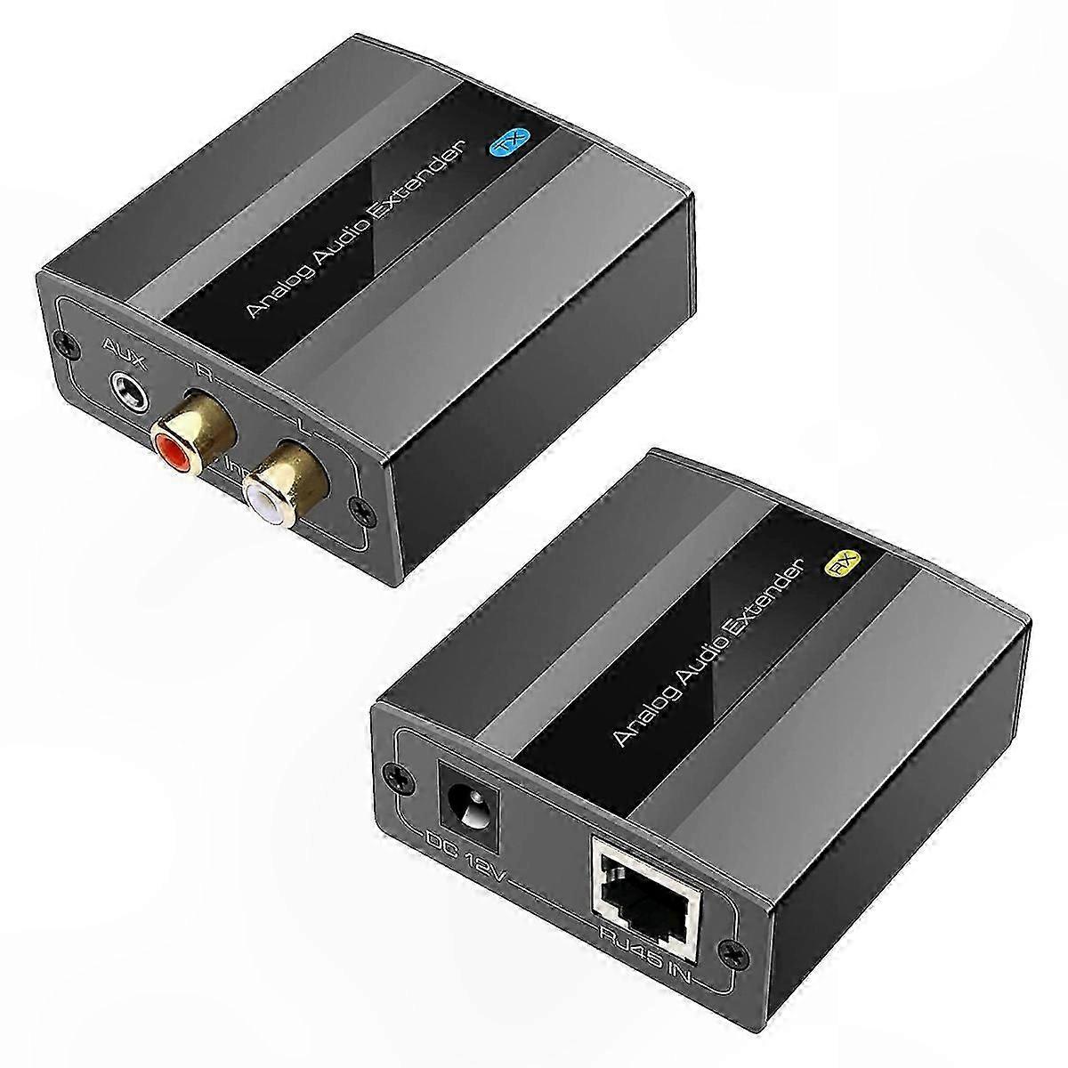 Ethernet Audio Extender 3.5mm to RCA Stereo Converter for Long Distance Transmission up to 500M with EU Power Adapter