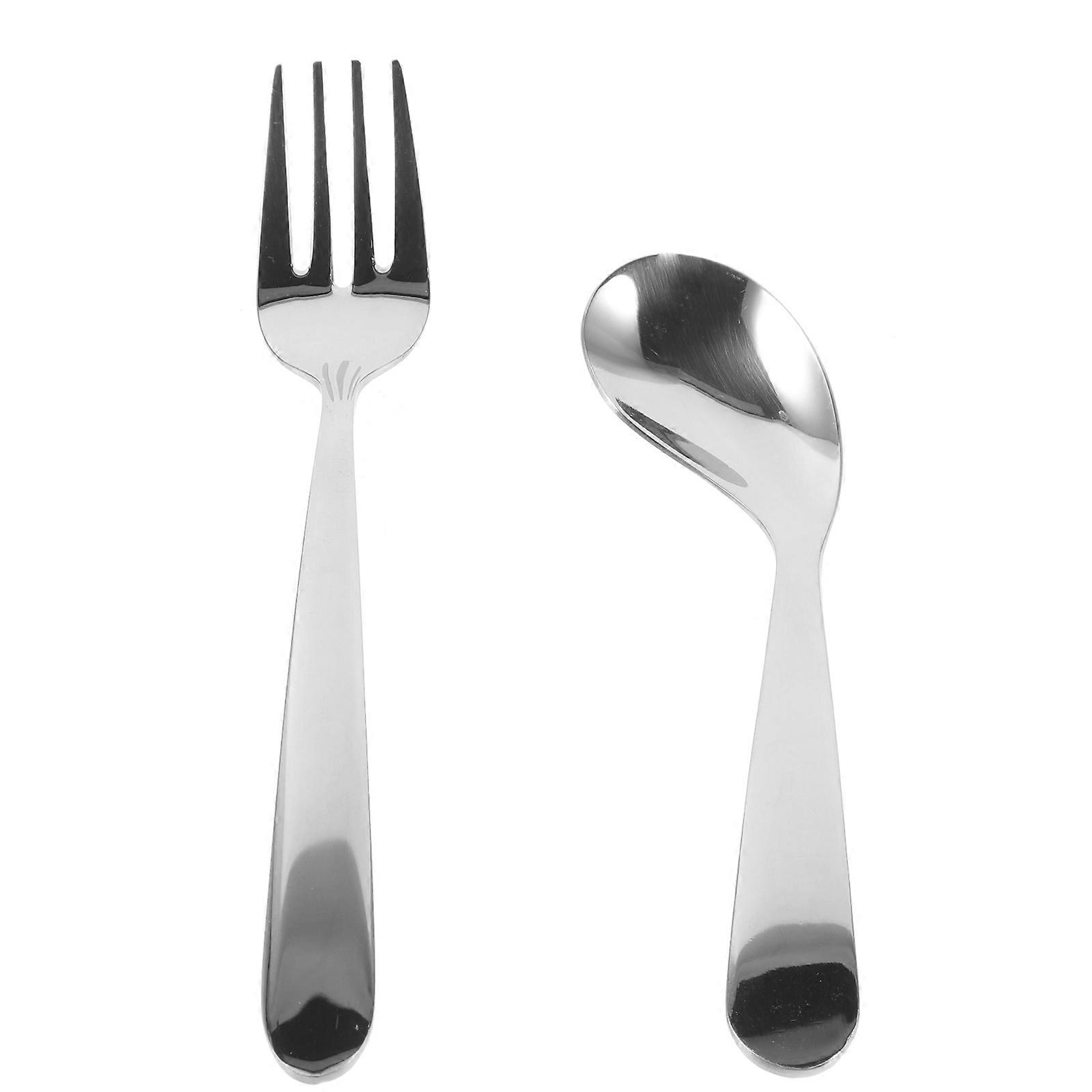 Curved Spoon Fork 4Set For Disabled Meal Assistance 5.1X1.4X1.6In Angled Design Reduce Wrist Stress