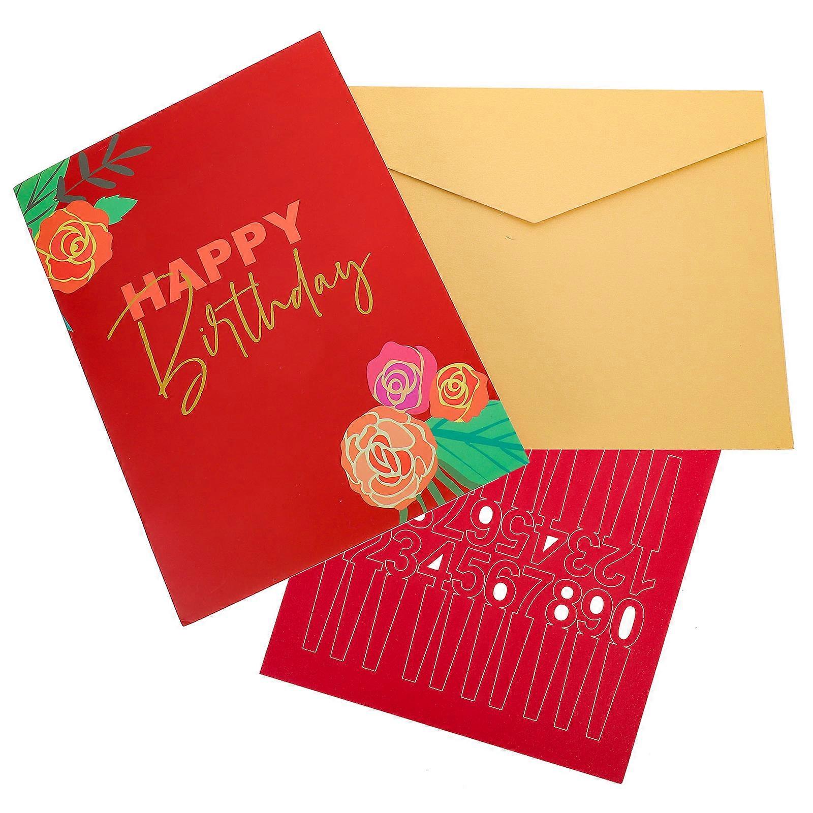 Pop-Up Birthday Rose Cake Greeting for 2Pcs Paper Material