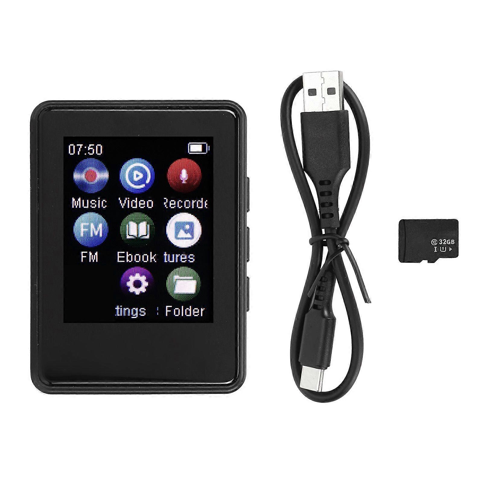 MP3 Player Bluetooth 5.0 1.77inch Full Touch Screen HiFi Stereo Sound FM Radio Recording MP4 Music Player with 32G Memory Card