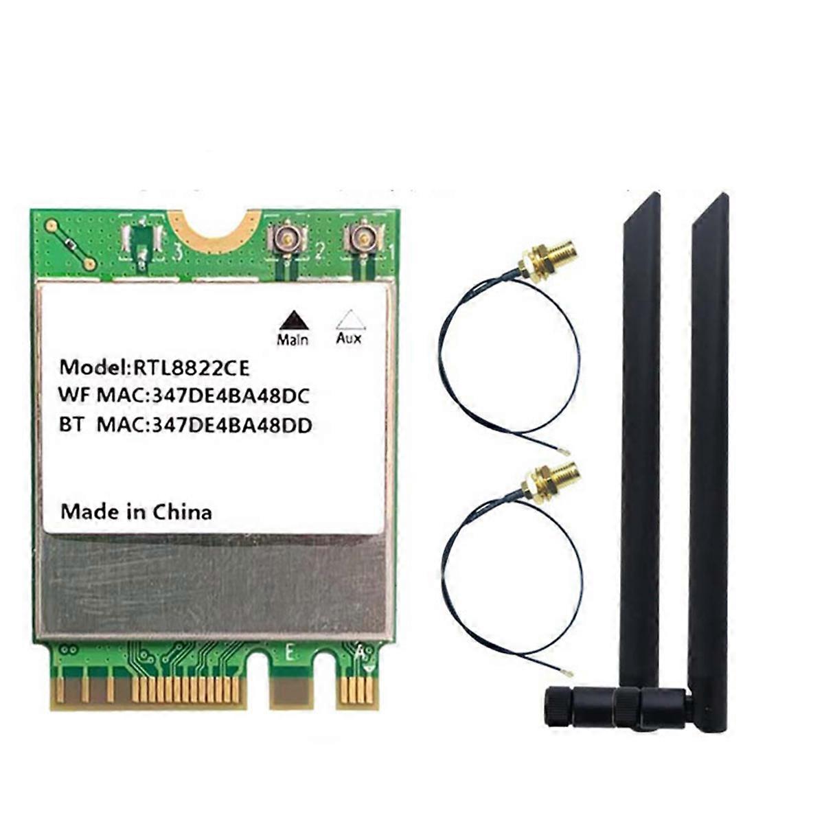 RTL8822CE Carte WiFi 1200Mbps Double Bande 2.4G/5G Interface Bluetooth 5.1 M.2 avec antennes 8DBI pour 10