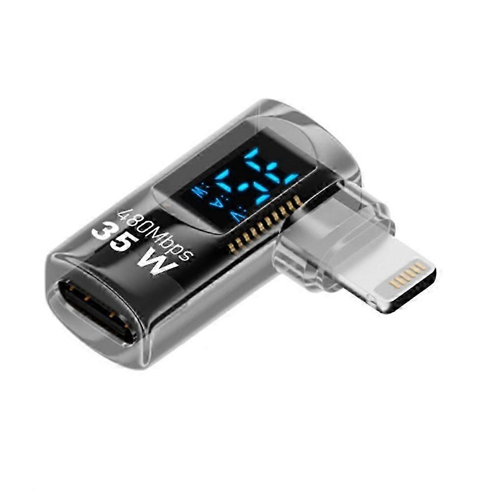 PD 35W USB-C Female to Lightning Male Adapter Digital Display Charging Data Transfer Elbow Adapter