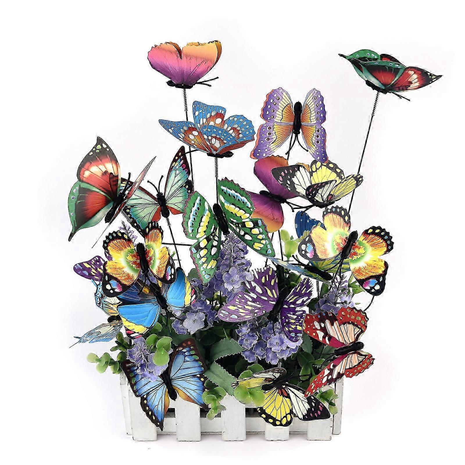 Lot Of 50 Colorful Butterflies Of 7 Cm For Garden Decoration On Butterfly Sticks