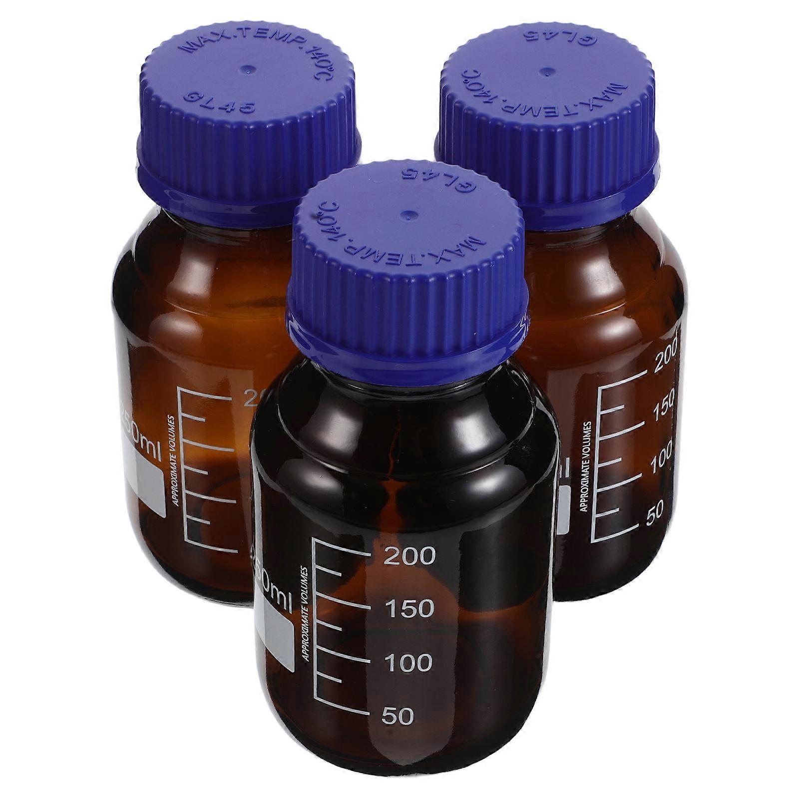 Laboratory Glass Bottles 3Pcs For Chemical Labs 250ml Ultraviolet Protection Liquid Storage Clear Graduations