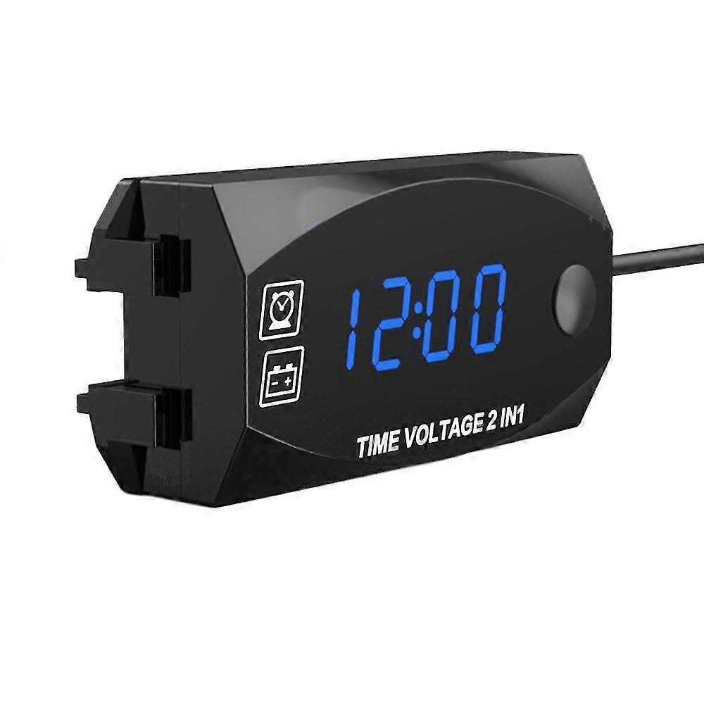 Voltmeter 12v Waterproof 2 In1digital Electronic Clock For Motorcycle/car Blue