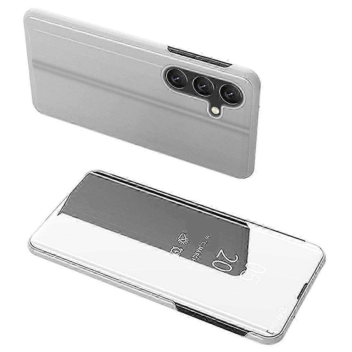 Étui à rabat en cuir avec fenêtre de visualisation et support pour Samsung Galaxy A56 5G - Argenté 25-26