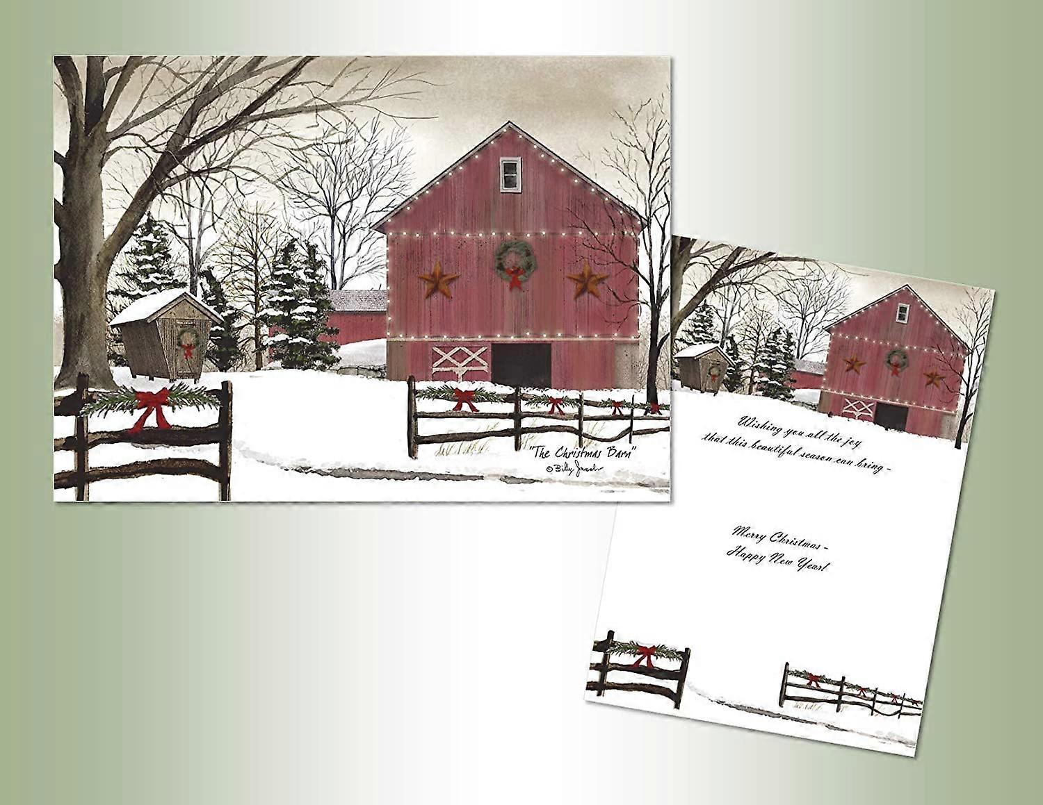 Boxed Christmas Cards With Full Color Inside Designs, Christmas Barn, (18-Cards, 18-Envelopes), Made In The