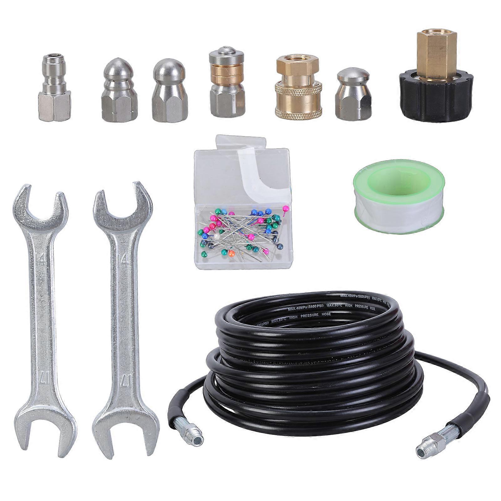 15m Sewer Jetter Set for Pressure Washer High Pressure Drain Cleaner Hose 5800PSI with Ergonomic Handle Multicolor