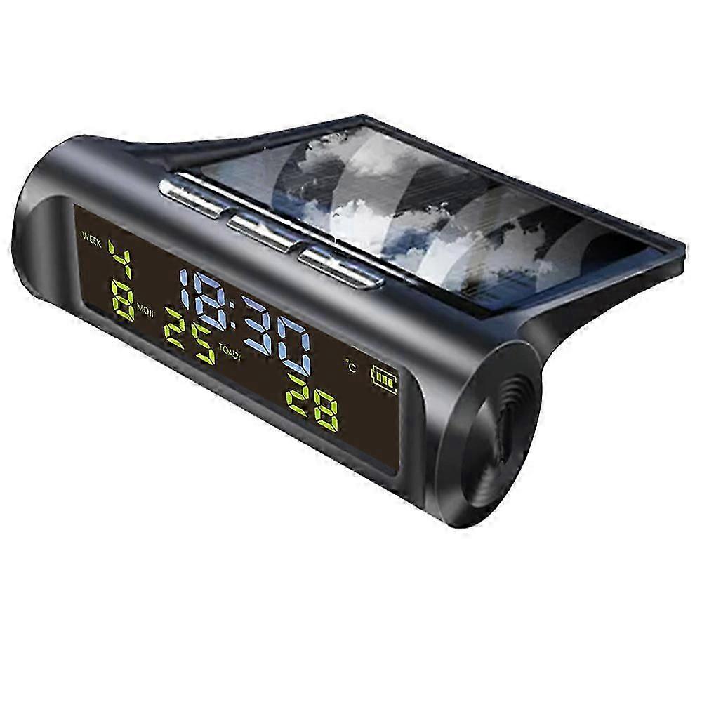 Car Digital Solar Clock With LCD Time Date In-Car Temperature Display for Outdoor Personal Car Part Decoration