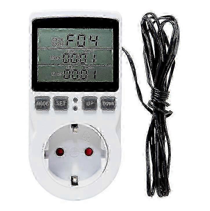 Digital Thermostat Plug Socket with Sensor Probe, Timer Outlet for Heating Cooling Mode, for Reptile Greenhouse