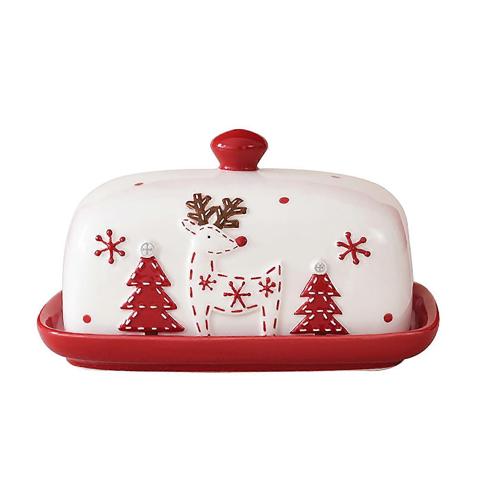 Christmas Ceramic Butter Box With Lid Butter Keeper Decorative Kitchen Storage