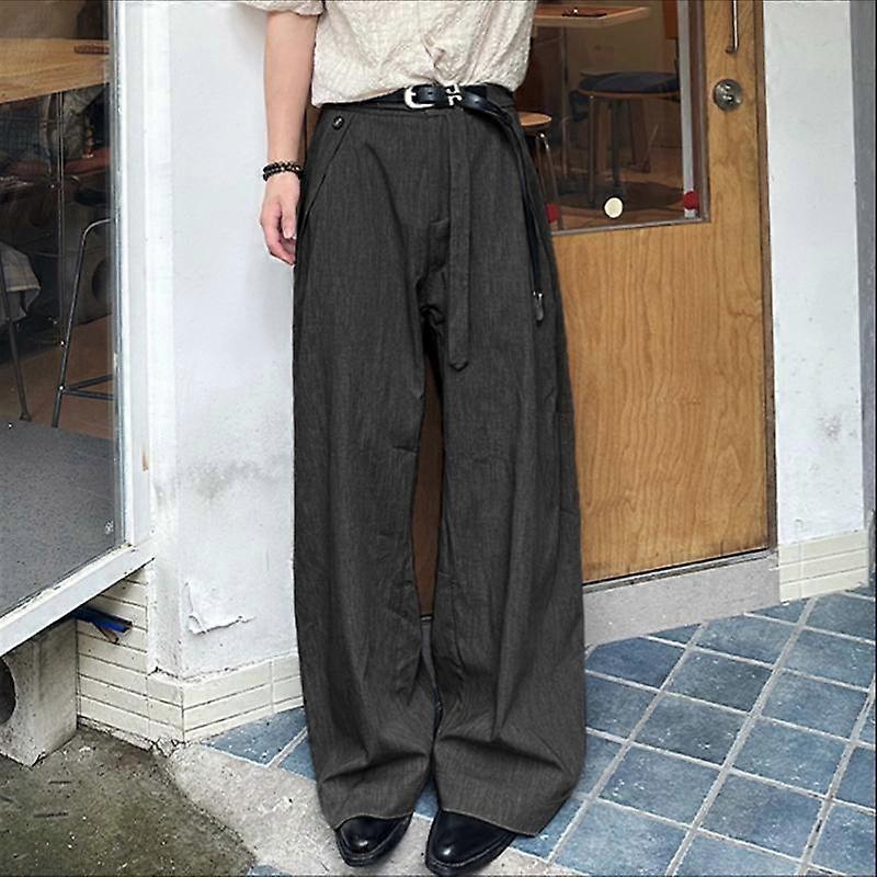 INCERUN Men Zip-up High Waist Solid Color Casual Long Trousers Pants