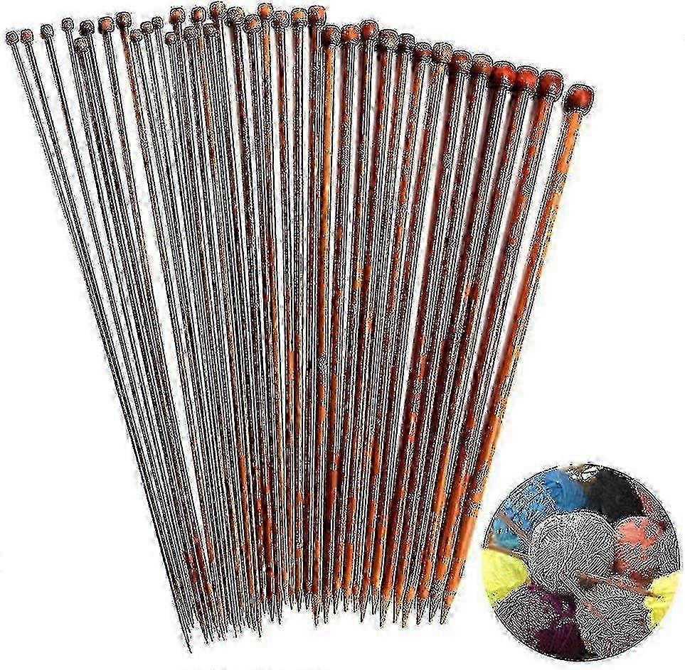 Bamboo Knitting Needles Set Single Pointed Carbonized 2mm-10mm 36pcs