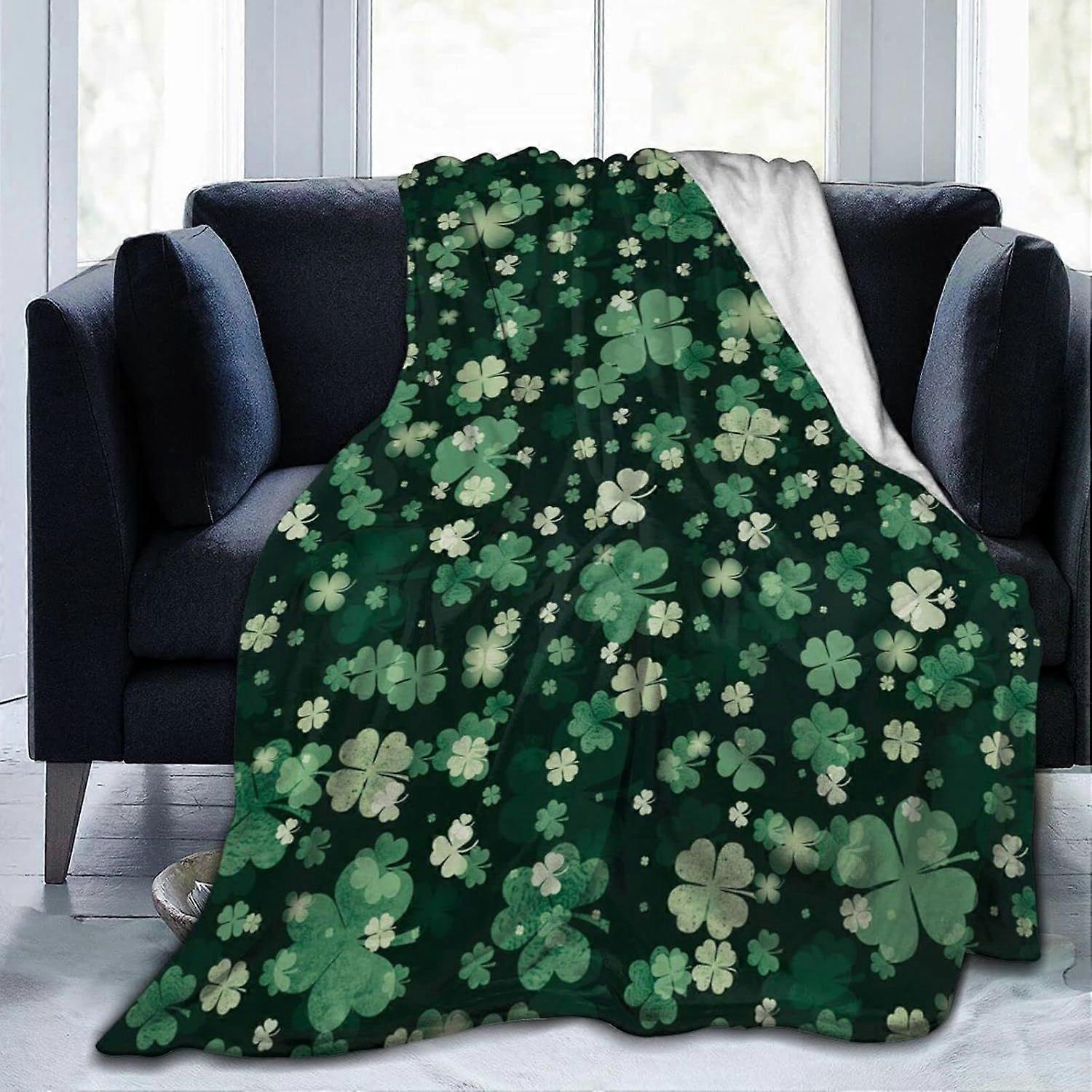 Super Soft Flannel Blanket Square Green Patrick's Day Throw Blanket Fluffy Soft Blanket for Bed Sofa Washable-qazgf106