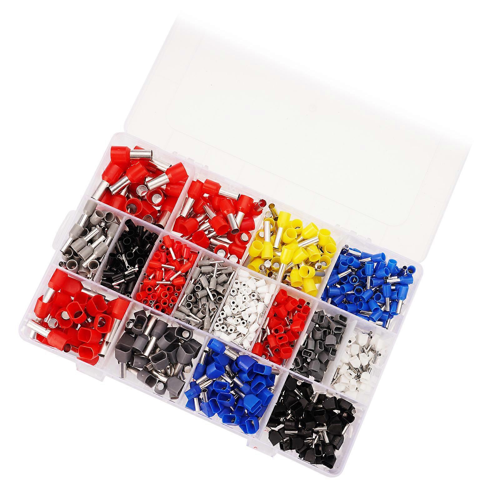 1200pcs Wire Ferrules Assortment Pack Insulated Single & Twin Ferrules with Storage Box Insulated Wire End Ferrules Set Multicolor