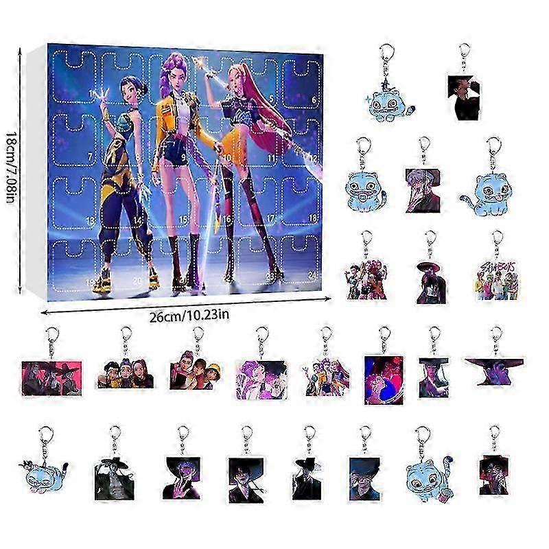 Kpop Demon Advent Calendar 2025, 24 Days Christmas Countdown Calendar with 24 2D Acrylic Keychains Toys Gifts