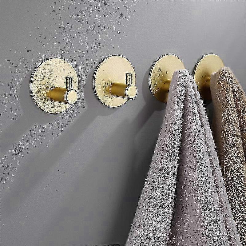 Gold Self Adhesive Bathroom Hooks - 4 Pieces Towel Hooks Wall Hooks Strong Sticking Clothes Hooks 4.5*4.5*2.5cm