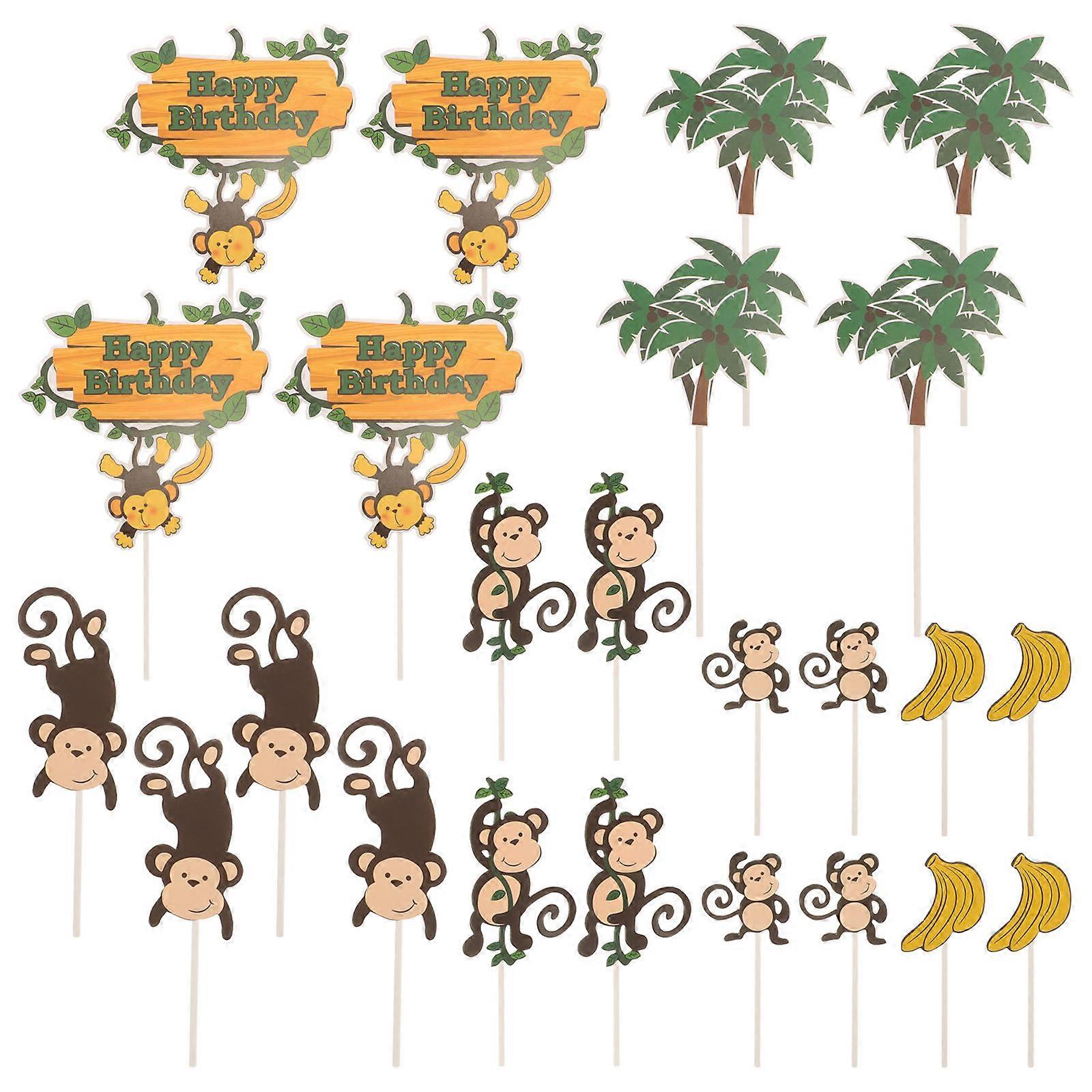 4 Sets Cake Toppers Monkey Forest Cake Inserts Cupcake Decor Party Supplies (6pcs/Set)