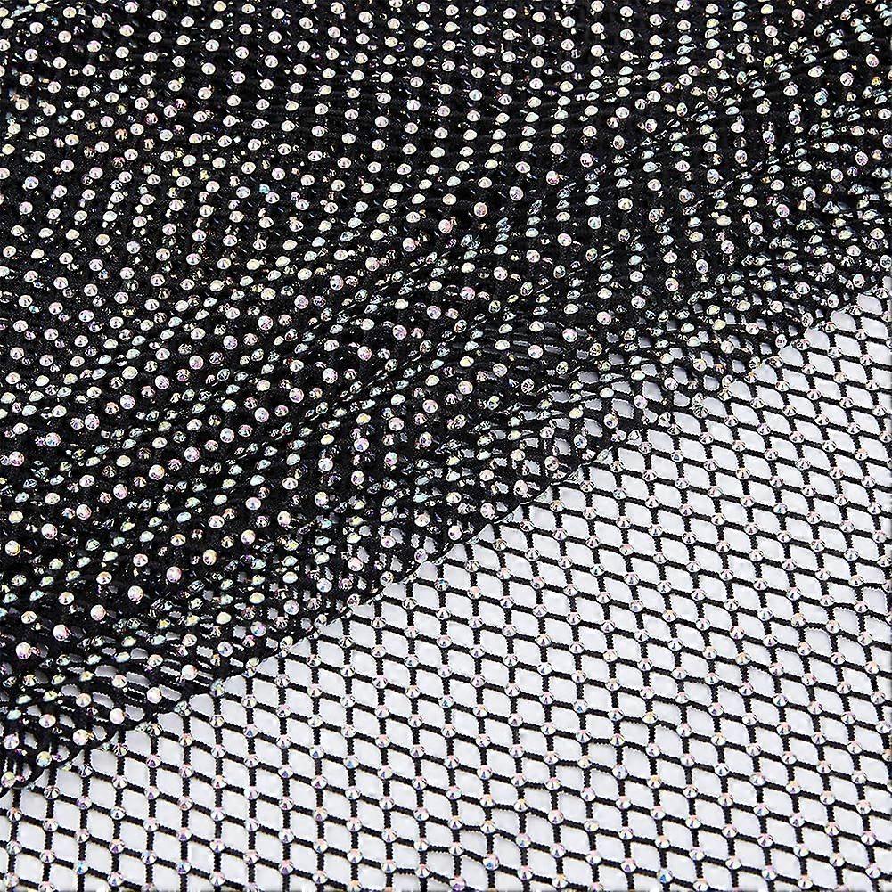 Rhinestones Mesh Fabric Bling Shiny Stretch Sparkling Black Net Fabric 150x3m AB Color Mesh Fabric Black Fabric Stretchy Mesh for DIY Clothes Bag Maki