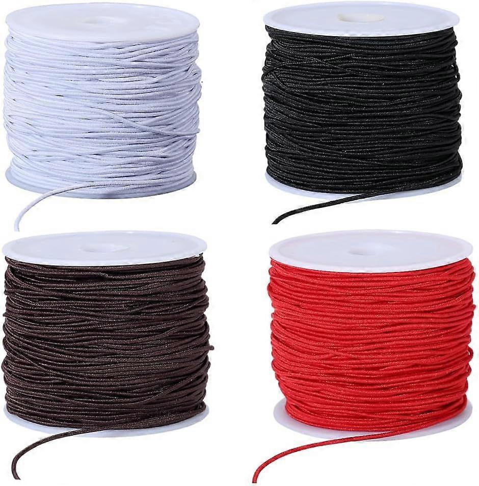 4 Rolls 1 MM Round Elastic Cords Stretchy String Fibre Black White Brown Red Sturdy Soft Thread Beading Arts Sewing Accessories Cord for Jewelry Makin